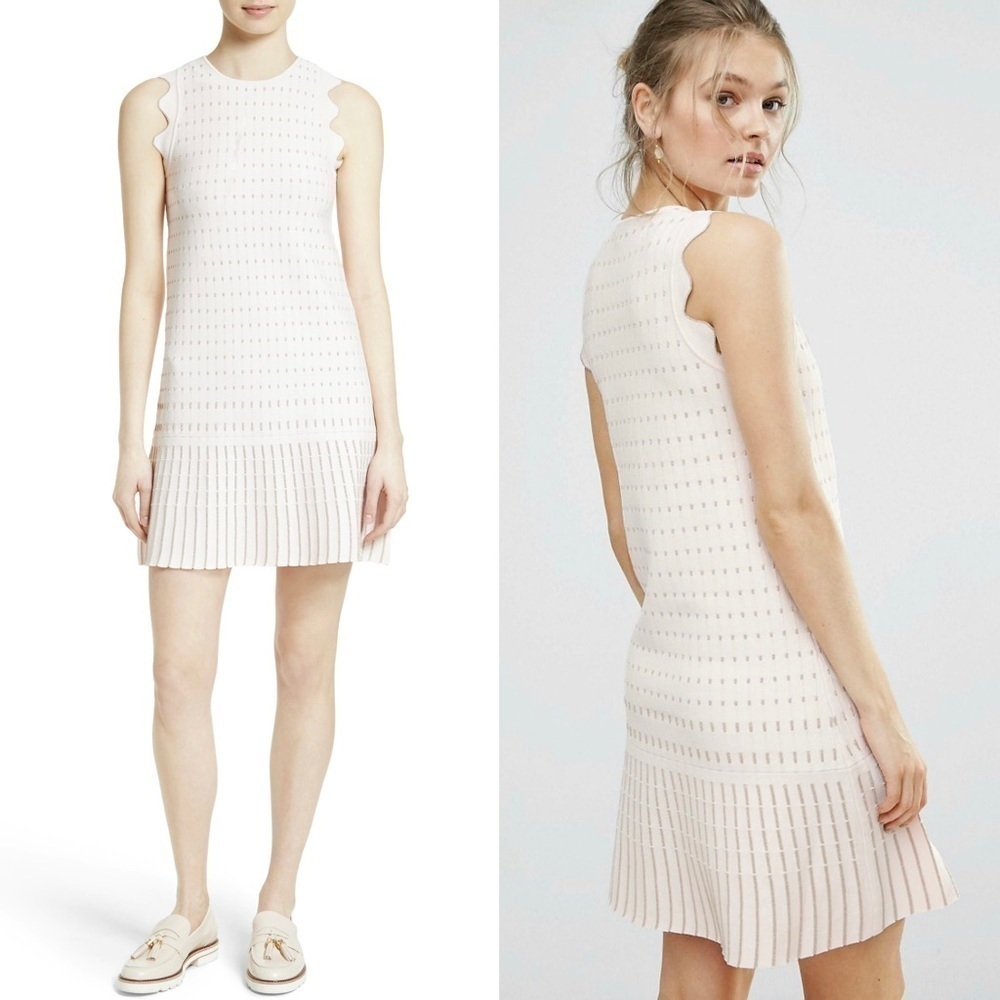 NWT TED BAKER‎ Gold Embroidered Knit Sleeveless Ruffle Flip Skirt Shift Dress 12 - Picture 2 of 16